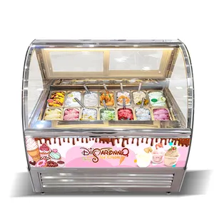 新しいデザイン10トレイ商用湾曲ガラスショーケースアイスクリームジェラートディスプレイ冷凍庫イタリアハードアイスクリームカウンター