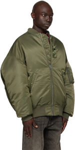 Venta caliente Rib Knit Stand Collar <span class=keywords><strong>Ropa</strong></span> Down-filled Nylon Taslan Bomber Jacket Oliver Green Zip Out Down Bomber Jacket para hombres - Product Image 2