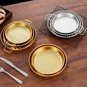 Korean Bbq Platter Round Stainless Steel Double Handle Non Stick Grill Pan For Steak Seafood Snack Cooking - Product Image 1