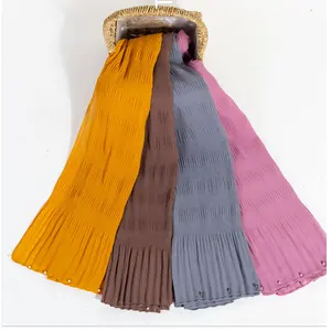 Простой женский шарф с бусинами и жемчугом, плотный шифоновый хиджаб, молитвенная шаль