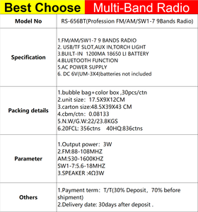 1088 della fabbrica di radio AM/FM/SW1-7 9 Bande ricaricabile lettore musicale portatile radio con la luce della torcia - Product Image 6