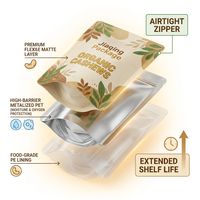 Sachet Doypack refermable à fermeture éclair avec logo personnalisé, finition noire mate et fenêtre transparente, pour emballage anti-humidité de sucre et noix de cajou