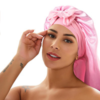 Langschwänzige Schlafmütze mit Schleife, hochelastisch, 100 % Polyester-Satin, für alle Jahreszeiten, Damen-Schlafmütze