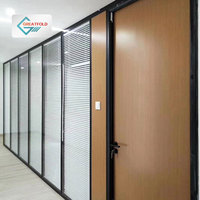 Modern Office Wood Partition Doors with Single Double Glaze Frosted Glass Wall Free Design for Schools Factory Aluminium Profile