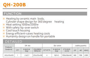 Chauffage au quartz pour personnes âgées CE CB approuvé QH-200B 2000W |   Grand bouton, faible bruit, température constante pour les chambres d'âgés - Product Image 5