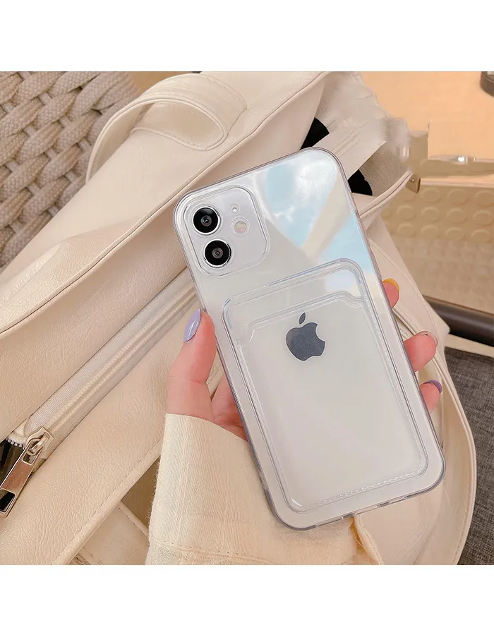 Business Card Holder Case For iPhone 11 PRO Transparent Card Holder Case TPU PC Hybrid Wallet Phone Cover for iPhone