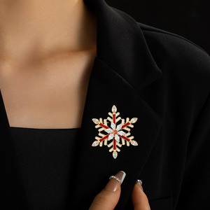 Snowflake Brooch Red String Zirconia Micro Insert Christmas Unisex Fashion Pin - Product Image 2