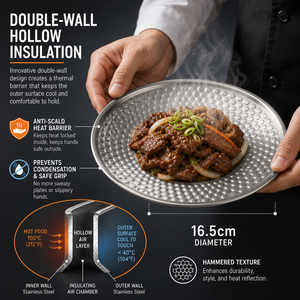 Plato de Servir de Acero Inoxidable con Doble Pared y Diseño Martillado, Grado Alimenticio SUS304, para Restaurantes de Barbacoa Coreana - Product Image 2