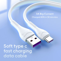 Urus A23L 1M Charge Rapide 3A TPE Type C USB Ligne de Données Mignon Doux Nouveau Silicone Samsung V8 Android Mobile Pur Cuivre Ordinateurs