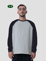 Y-X plus récent t-shirt en coton de couleur contrastée unisexe 230gsm T-shirt raglan surdimensionné de baseball lourd pour hommes et femmes