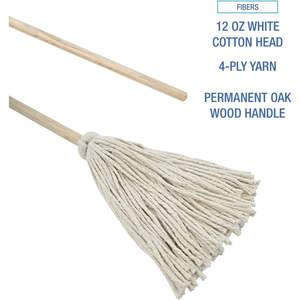 48 Pulgadas Mango de madera de roble de 12 onzas. Mopas de Algodón Blancas para Limpieza de Pisos - Paquete de 6 Piezas - Product Image 2