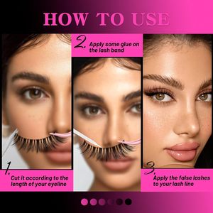 Faux cils longs et vaporeux 100 % faits à la main Veleasha, aspect naturel, avec bande transparente douce, rehausseur de cils léger - Product Image 6