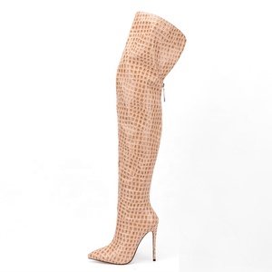 Bottes de mode pour femme, longues, au-dessus du genou, à talon fin et haut, bout pointu, avec fermeture éclair arrière, imprimé pierre, hiver, taille 47 - Product Image 2