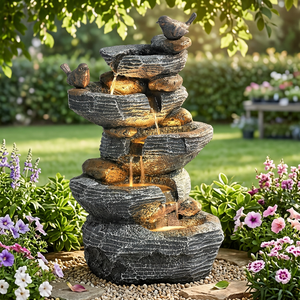<span class=keywords><strong>Fontaine</strong></span> d'eau en cascade à 5 niveaux en résine de roche <span class=keywords><strong>solaire</strong></span> d'extérieur Grepatio avec 4 lumières LED résistantes aux intempéries pour jardin, patio, cour, terrasse - Product Image 1