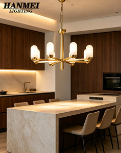 Lámpara de Araña LED de Latón y Mármol, Altura Ajustable, Luz Blanca Cálida, Tamaño Mediano, para Sala de Estar/Comedor/Hotel HM-ZZ-8359, Estilo Moderno Minimalista - Product Image 4