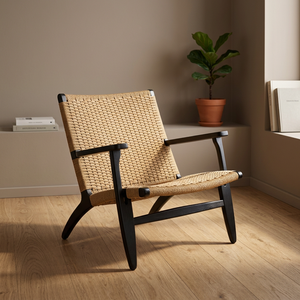 Chaise longue de jardin en teck tressé de style scandinave nordique avec accoudoirs en corde pour balcon, patio, salon et café - Product Image 6