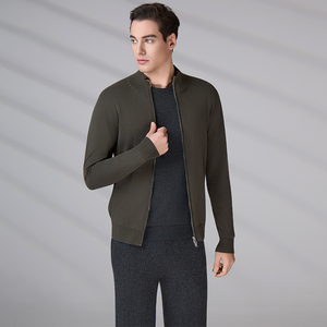 Fabricant de tricots sur mesure – Cardigan décontracté pour homme 100 % coton avec fermeture éclair, col montant, veste pull intégrale zippée pour hommes - Product Image 4
