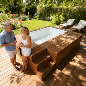 Piscina de Fibra de Vidrio con Sofá y Asientos, Spa de Natación, Piscina Elevada para Exteriores y Jacuzzi - Product Image 6