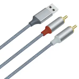 Cabo adaptador USB tipo A macho para 2 macho duplo RCA áudio Y divisor para alto-falante do telefone e som do carro