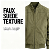 Blouson Bomber Homme Bleu Foncé Effet Daim Col Baseball Zippé Coupe Ajustée Décontractée Urbaine Vêtement d'extérieur