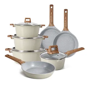 Venta caliente 7 piezas de mármol recubierto Sartén Grill Pan Die Cast Aluminio antiadherente Juegos de utensilios de cocina para cocinar en casa