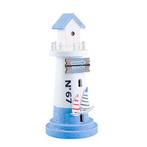 Décoration Maison Phare Méditerranéen 2 Pièces Tour Indicateur de Plage en MDF Cadeau Artisanat Créatif Décoration Salon - Product Image 4