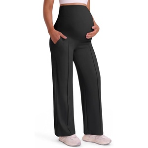 Pantalones de Maternidad de Pierna Ancha para <span class=keywords><strong>Mujer</strong></span>, Pantalones de Embarazo de Cintura Alta con Costura Frontal y Bolsillos Laterales - Product Image 5
