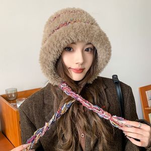 Knitted <b>Hat</b> For Women Autumn <b>Winter</b> Korean Style Fleece Lined Warm Tie Up Earmuff <b>Hat</b> With Neck Protector Foldable Solid Color - Product Image 1