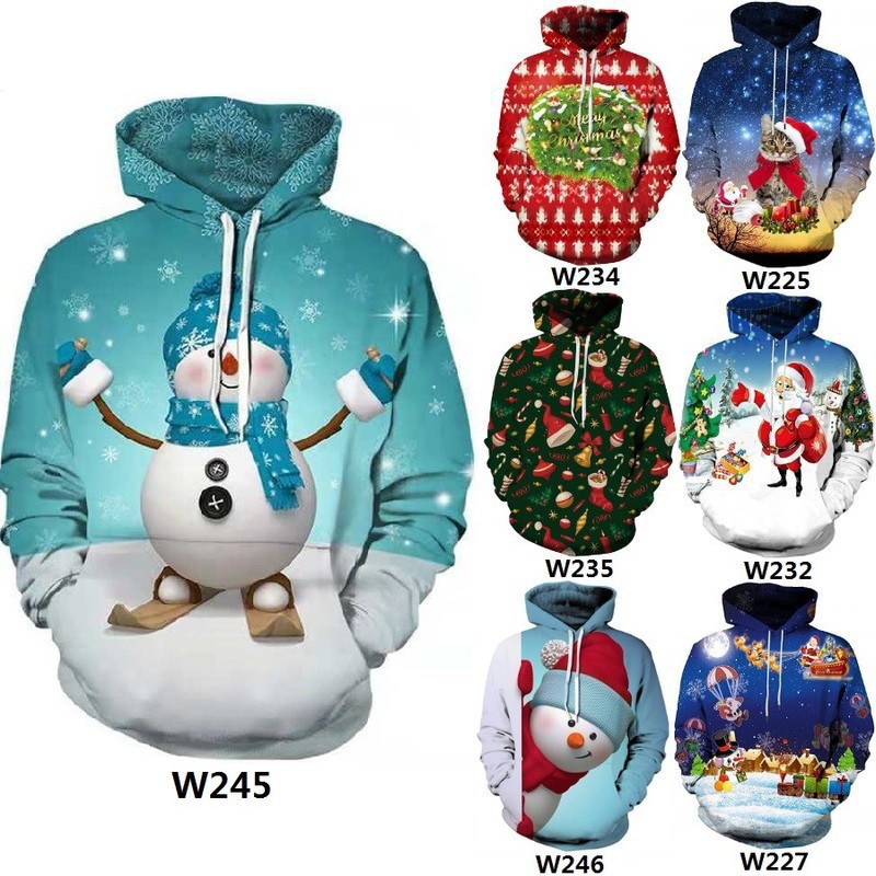 Рождественский пуловер с 3D сублимационным принтом, толстовки большого размера в стиле унисекс