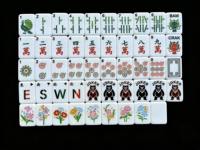 Jeu de Mahjong américain 4 couches en marbre vert forêt, 160 tuiles en acrylique gravées à l'intérieur avec motifs floral, paon et ours