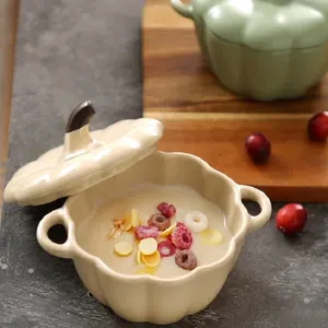 创意设计南瓜形汤陶瓷碗带手柄