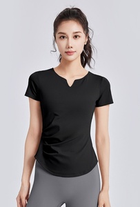 <span class=keywords><strong>Camiseta</strong></span> de Yoga <span class=keywords><strong>con</strong></span> Cuello en V y Fruncido para <span class=keywords><strong>Mujer</strong></span>, Manga Corta, Sujetador Incorporado <span class=keywords><strong>con</strong></span> Copas Fijas, Ajuste Delgado, Ropa Deportiva de Verano para Correr, Gimnasio y Entrenamiento - Product Image 2