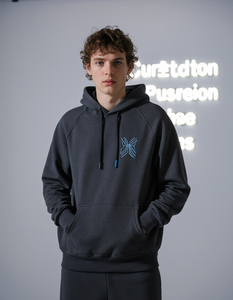 100% noir coton pull à capuche pour hommes Logo personnalisé brodé imperméable caractéristique lavé techniques motif d'impression surdimensionné - Product Image 2