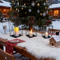 Ensemble de 3 lanternes en métal durables et écologiques faites à la main, support de bougie en fer vintage, support de plante de table, décoration de Noël pour la maison et le jardin