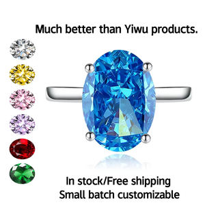 Nuevo Anillo <span class=keywords><strong>Ova</strong></span> Azul Marino, Elegante y Ligero, de Lujo, para Mujer, de Aleación, con Corte de Flor de Hielo, con Circonita de Alta Calidad, para Transmisión en Vivo - Product Image 1