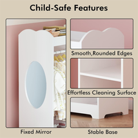Porte-vêtements en bois pour enfants avec tringle de suspension, miroir et crochets – Organisateur de placard pour enfants