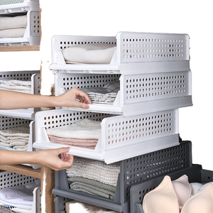 Estante de almacenamiento plegable de plástico (PP) de diseño moderno organizador de armario rectangular con partición en capas y cesta de ropa apilable - Product Image 2