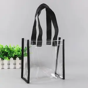 Temizle Tote çanta PVC kolları ile plastik alışveriş çantası torba toplu stadyum iş için temizle Tote çanta onaylı plaj öğle yemeği spor, konserler