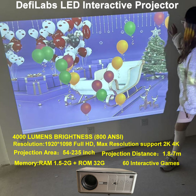 DefiLabs 3D All in One Interactive Wall Floor Projector With 1080P Resolution 60 Games for Kids Home Party School