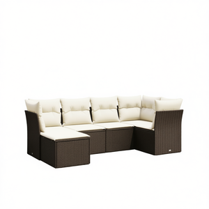 Ensemble de canapés de jardin modulaires en polyrotin brun avec structure en acier, mobilier d'extérieur élégant 6 places - Product Image 1