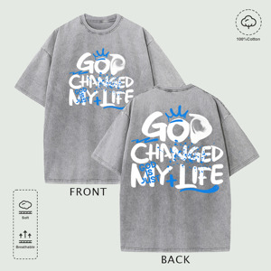 Entrepôt local américain : T-shirt graphique <span class=keywords><strong>à</strong></span> double impression « Dieu a <span class=keywords><strong>changé</strong></span> <span class=keywords><strong>ma</strong></span> <span class=keywords><strong>vie</strong></span> » en plusieurs couleurs, design personnalisable - Product Image 2