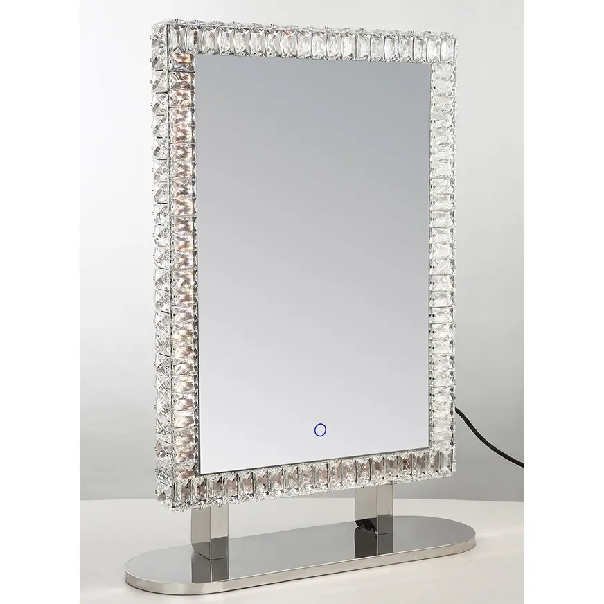 Горячая Распродажа прямоугольной формы настольное светодиодное хромированное кристаллическое стоячее зеркало для макияжа