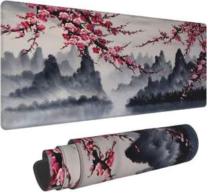 Grand tapis <span class=keywords><strong>de</strong></span> souris, tapis <span class=keywords><strong>de</strong></span> souris étendu avec peinture à l'<span class=keywords><strong>aquarelle</strong></span> Sakura, base en caoutchouc antidérapante avec motif <span class=keywords><strong>de</strong></span> fleurs <span class=keywords><strong>de</strong></span> cerisier - Product Image 2