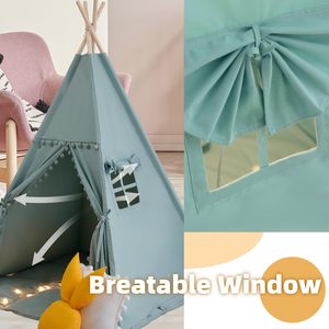 Tente de jeu pliable pour enfants, en toile de coton, avec bordure à pompons, pour l'intérieur - Product Image 3