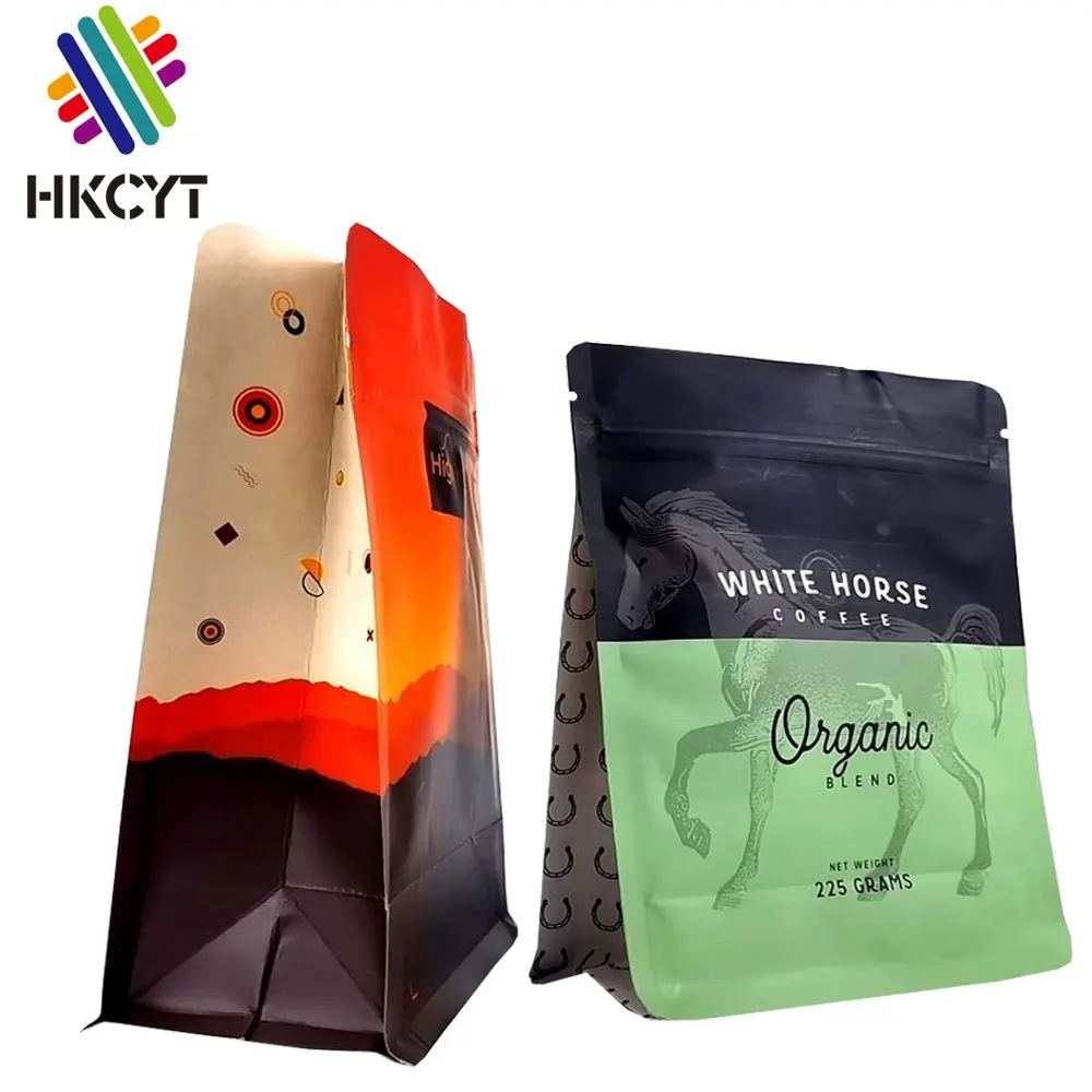 Kahve çanta vana ve fermuar ile fasulye fabrikası özel baskılı düz dipli 250g 1kg Compostable biyobozunur kahve çantası özel