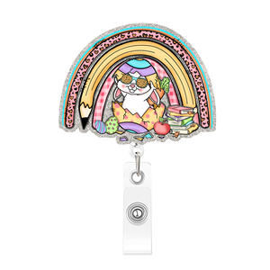 Porta credenciales retráctil con diseño de conejo de Pascua, clip giratorio para credenciales de identificación de oficina o estudiantiles, pequeño regalo para festivales - Product Image 4