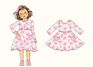 Robe t-shirt à manches longues pour filles printemps automne imprimés personnalisés vaches fraise balançoire robes décontractées avec poches 3-14 ans - Product Image 5