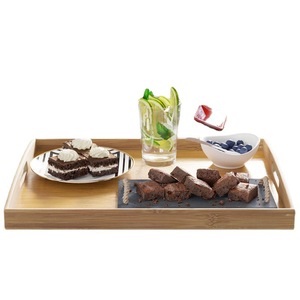 Bandeja de servir de bambú rectangular, bandeja de madera maciza para té y café, para sala de estar, bandeja para aperitivos y pan. - Product Image 5