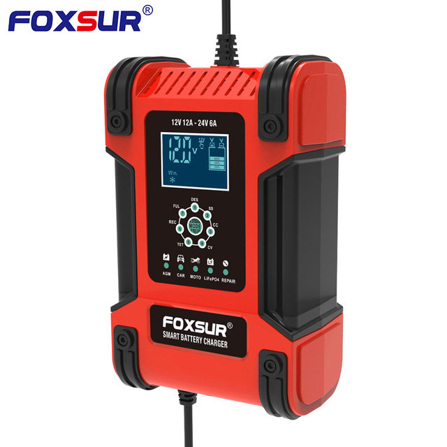 FOXSUR Portable Automotive Battery Charger 12v 12A Smart Lead-Acid Battery Charger