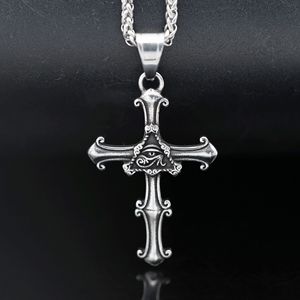 Collier pendentif croix vintage en acier inoxydable, chaîne à maillons tressés, ton argenté, bijou unisexe, cadeau - Product Image 1